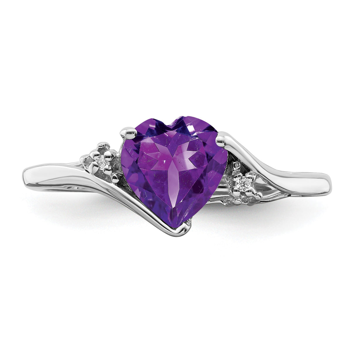 14k White Gold 7mm Heart Amethyst and Diamond Ring
