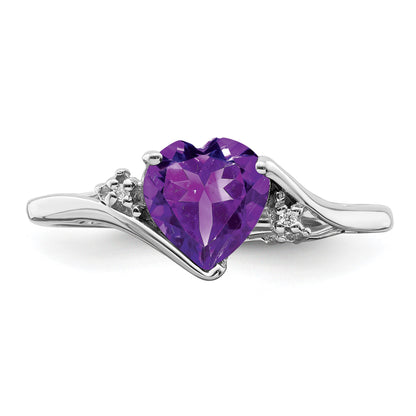 14k White Gold 7mm Heart Amethyst and Diamond Ring