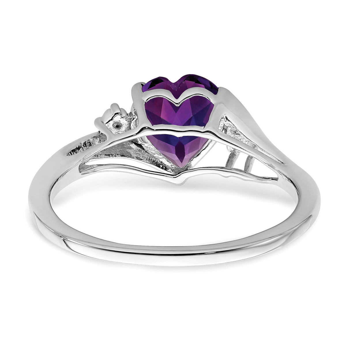 14k White Gold 7mm Heart Amethyst and Diamond Ring