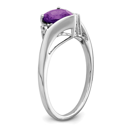 14k White Gold 7mm Heart Amethyst and Diamond Ring