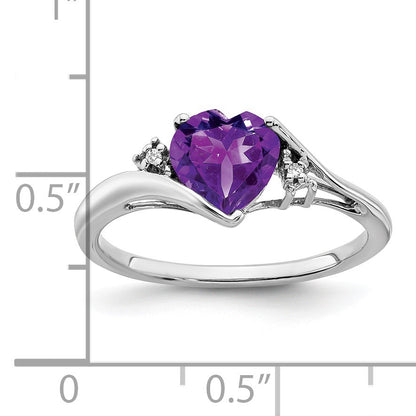 14k White Gold 7mm Heart Amethyst and Diamond Ring