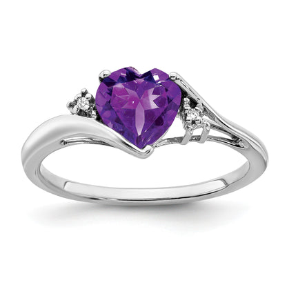 14k White Gold 7mm Heart Amethyst and Diamond Ring