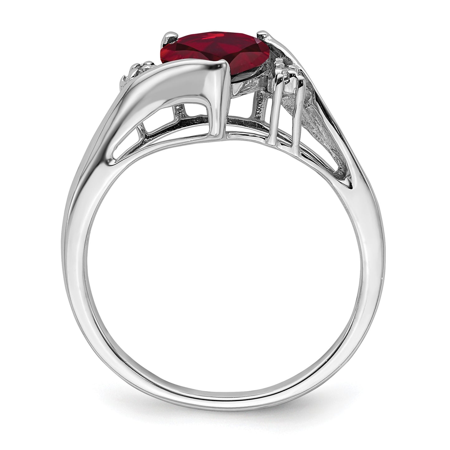 14k White Gold 7mm Heart Lab-Created Ruby and Diamond Ring