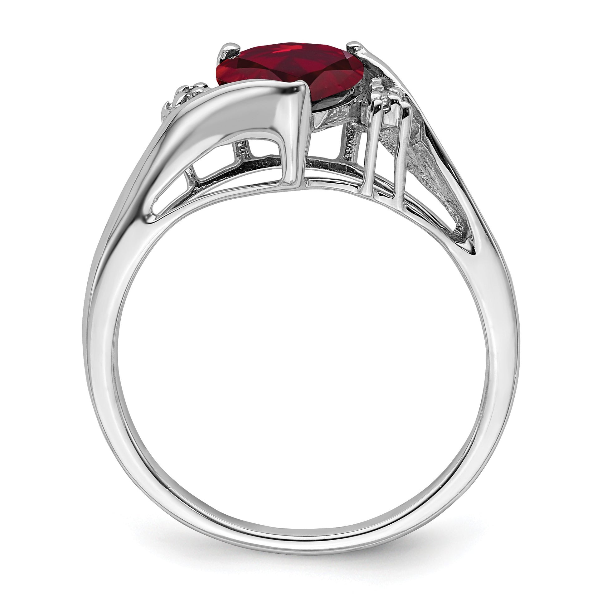 14k White Gold 7mm Heart Lab-Created Ruby and Diamond Ring