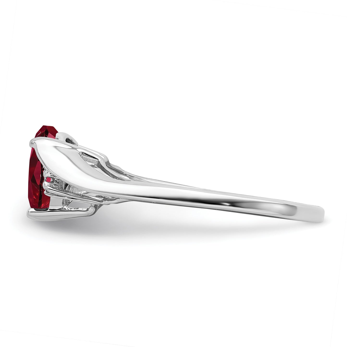 14k White Gold 7mm Heart Lab-Created Ruby and Diamond Ring
