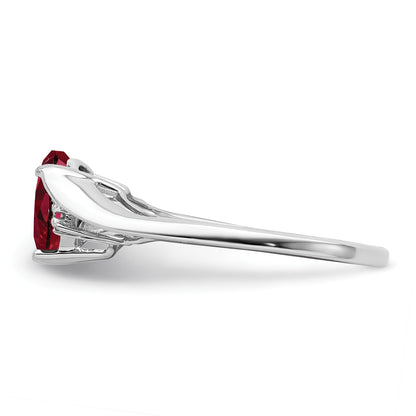 14k White Gold 7mm Heart Lab-Created Ruby and Diamond Ring