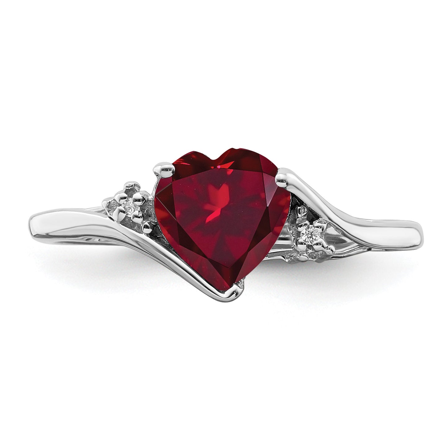 14k White Gold 7mm Heart Lab-Created Ruby and Diamond Ring