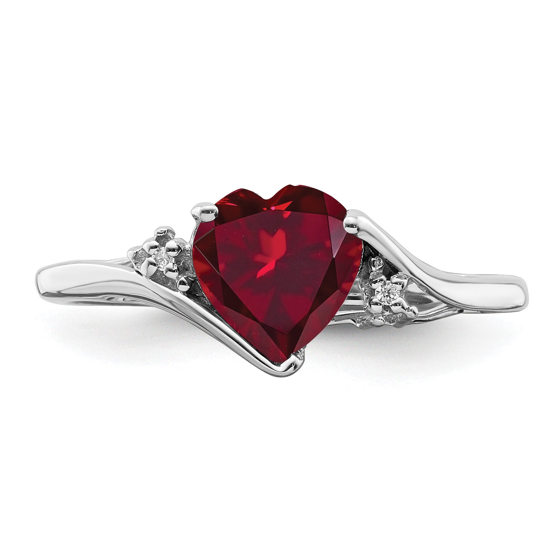 14k White Gold 7mm Heart Lab-Created Ruby and Diamond Ring