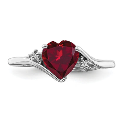 14k White Gold 7mm Heart Lab-Created Ruby and Diamond Ring