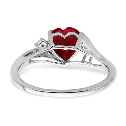 14k White Gold 7mm Heart Lab-Created Ruby and Diamond Ring