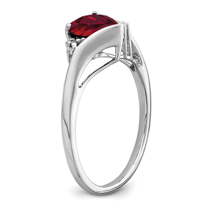 14k White Gold 7mm Heart Lab-Created Ruby and Diamond Ring