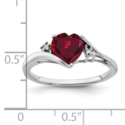 14k White Gold 7mm Heart Lab-Created Ruby and Diamond Ring