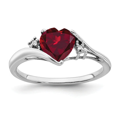 14k White Gold 7mm Heart Lab-Created Ruby and Diamond Ring