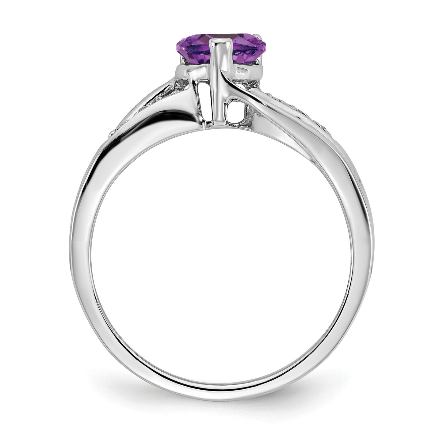 14k White Gold 6mm Heart Amethyst and Diamond Ring