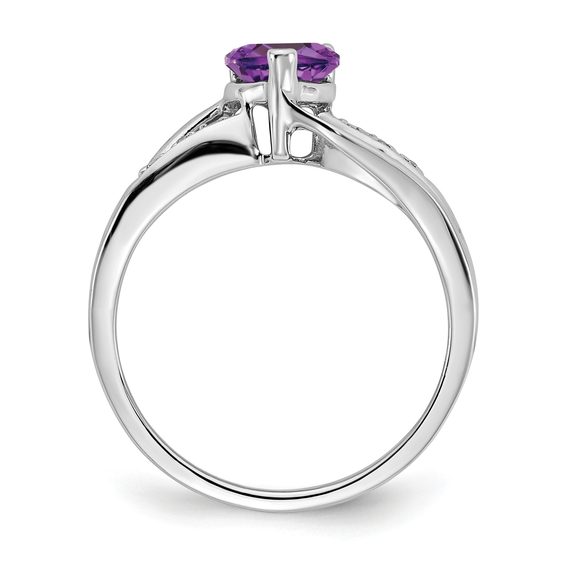 14k White Gold 6mm Heart Amethyst and Diamond Ring
