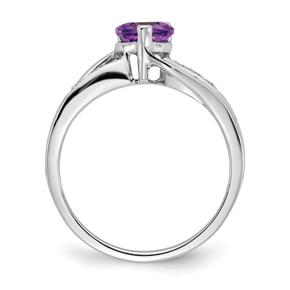 14k White Gold 6mm Heart Amethyst and Diamond Ring