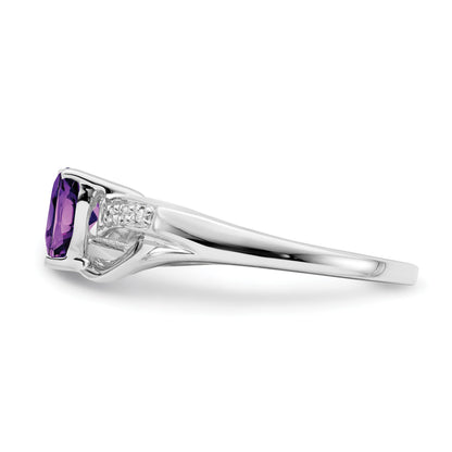 14k White Gold 6mm Heart Amethyst and Diamond Ring