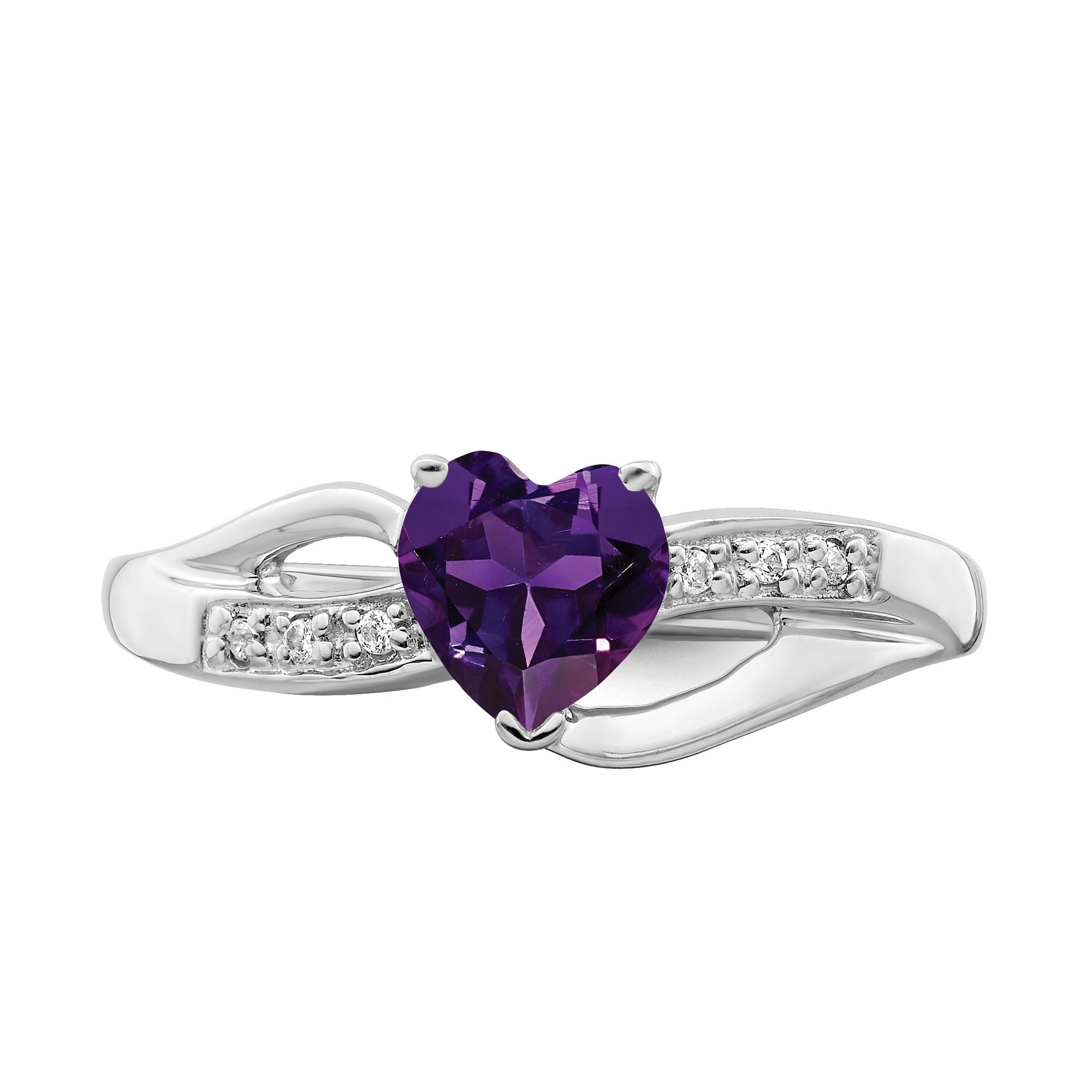 14k White Gold 6mm Heart Amethyst and Diamond Ring