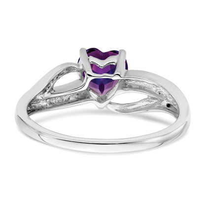 14k White Gold 6mm Heart Amethyst and Diamond Ring