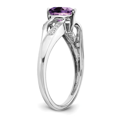 14k White Gold 6mm Heart Amethyst and Diamond Ring