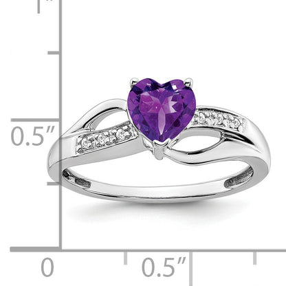 14k White Gold 6mm Heart Amethyst and Diamond Ring