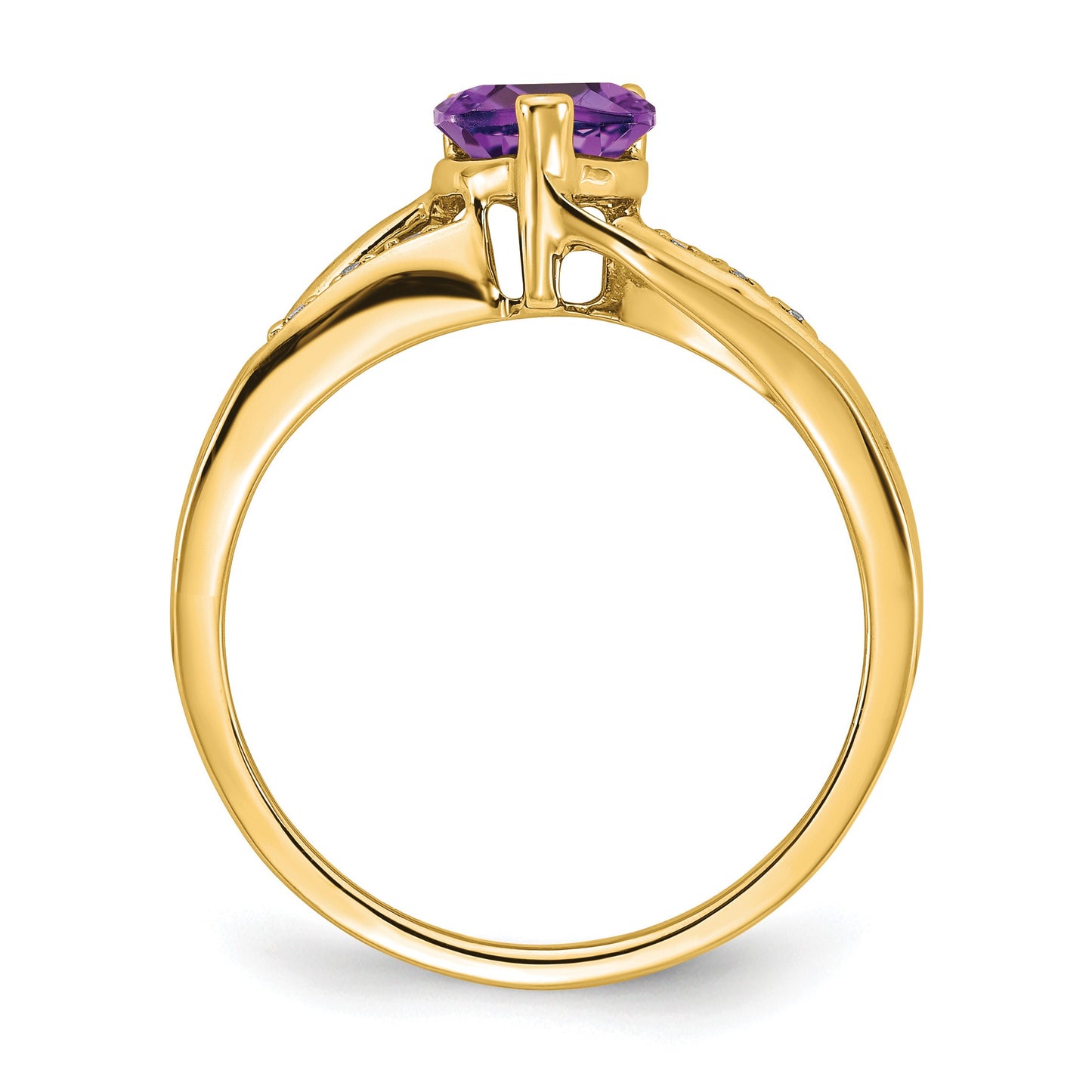 14k 6mm Heart Amethyst and Diamond Ring