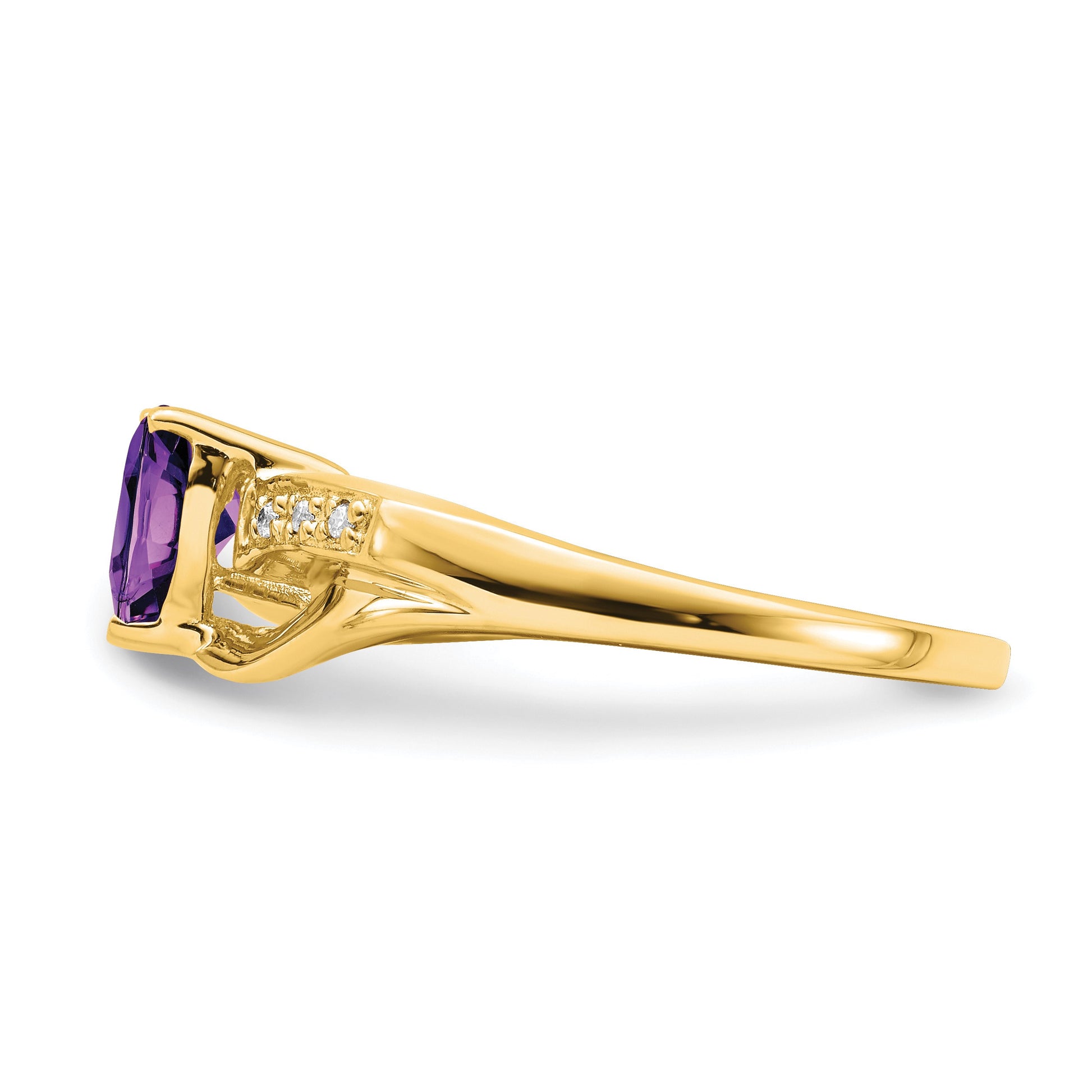 14k 6mm Heart Amethyst and Diamond Ring