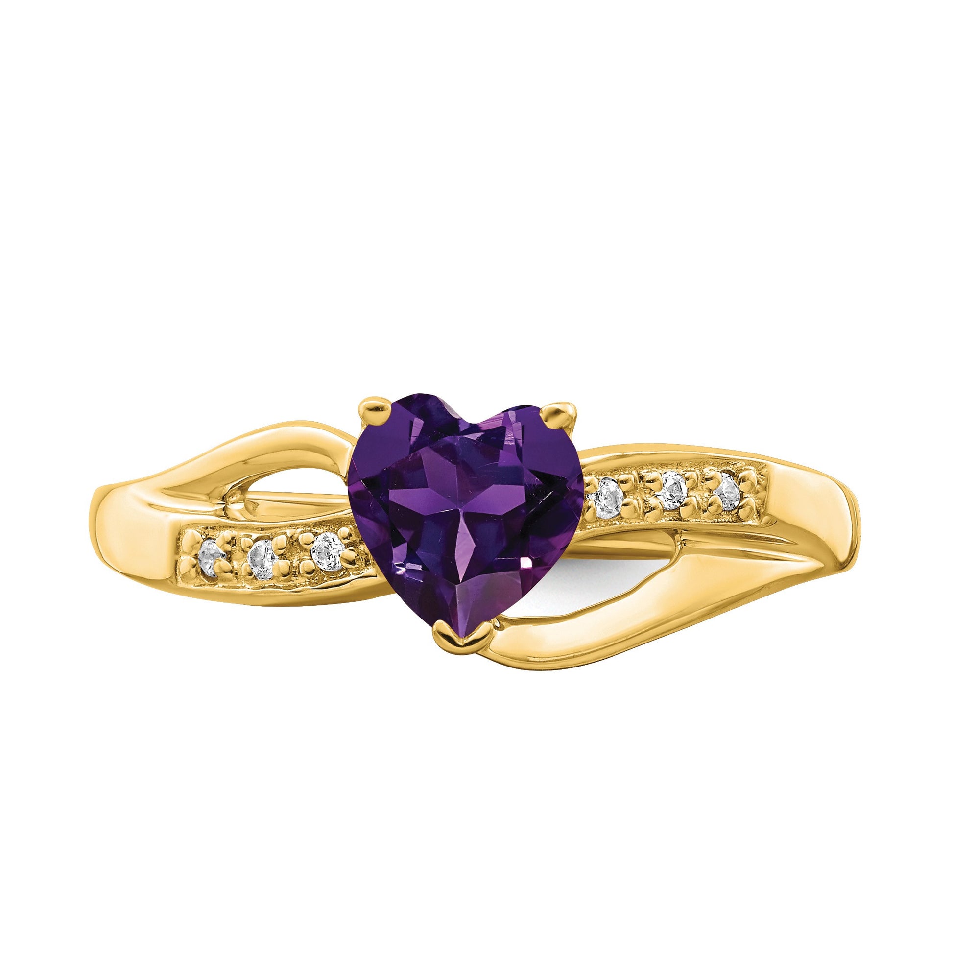 14k 6mm Heart Amethyst and Diamond Ring