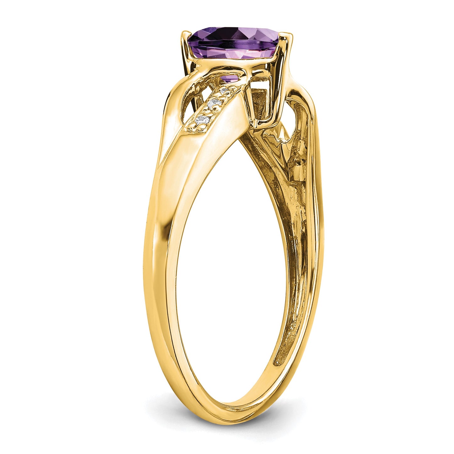 14k 6mm Heart Amethyst and Diamond Ring