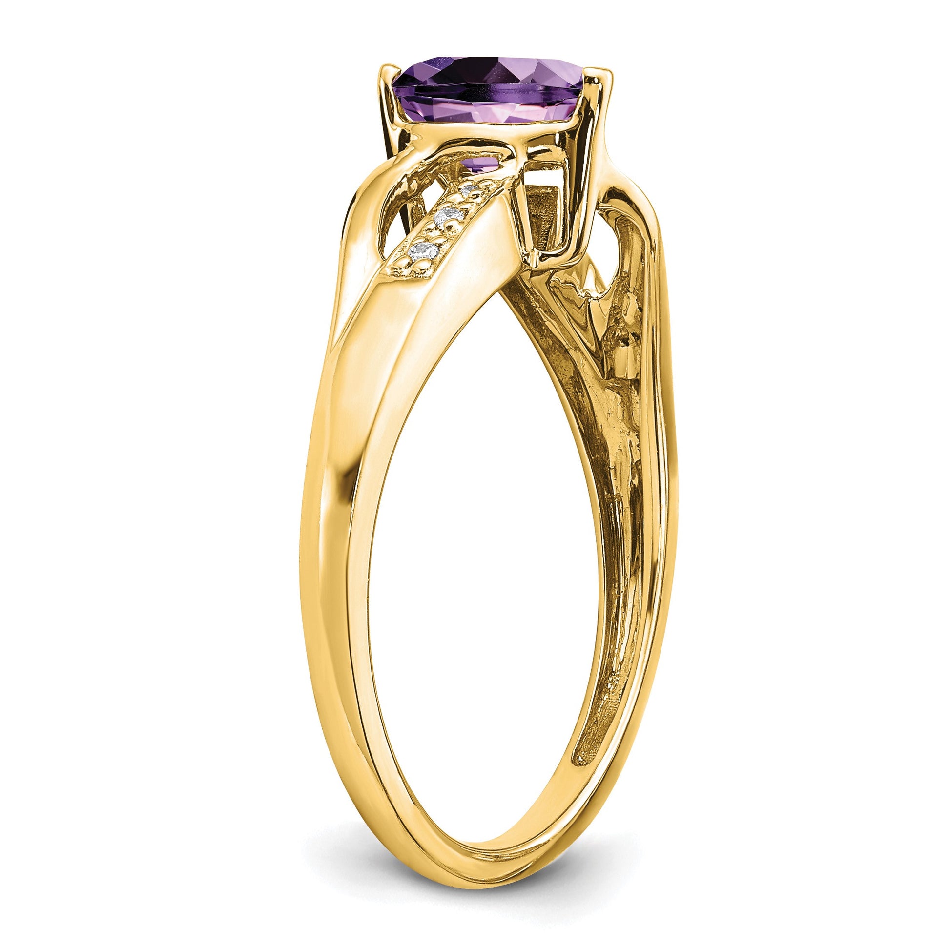 14k 6mm Heart Amethyst and Diamond Ring
