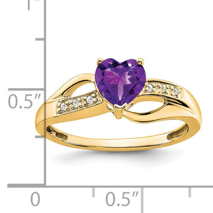 14k 6mm Heart Amethyst and Diamond Ring