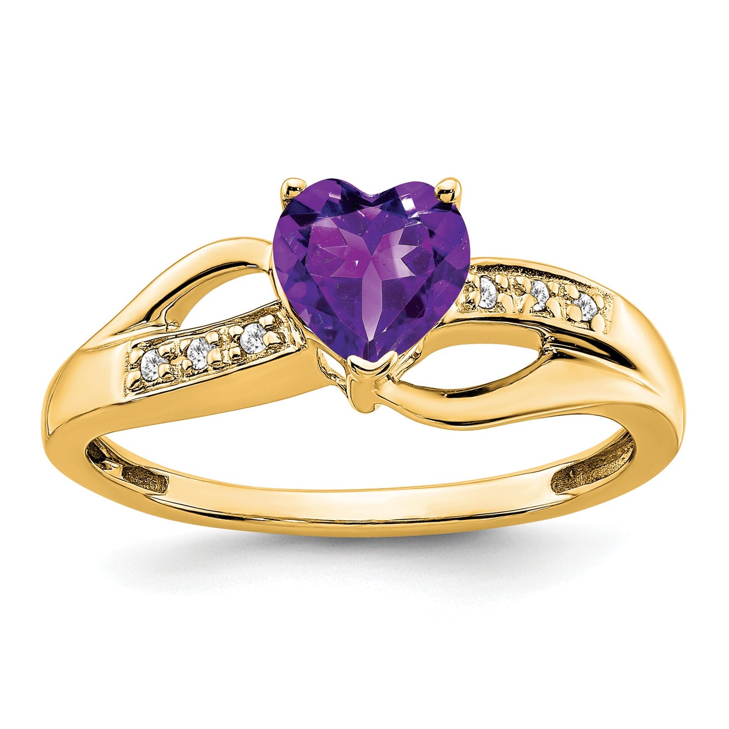 14k 6mm Heart Amethyst and Diamond Ring