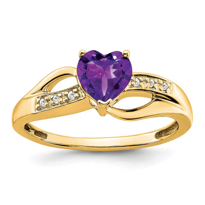14k 6mm Heart Amethyst and Diamond Ring