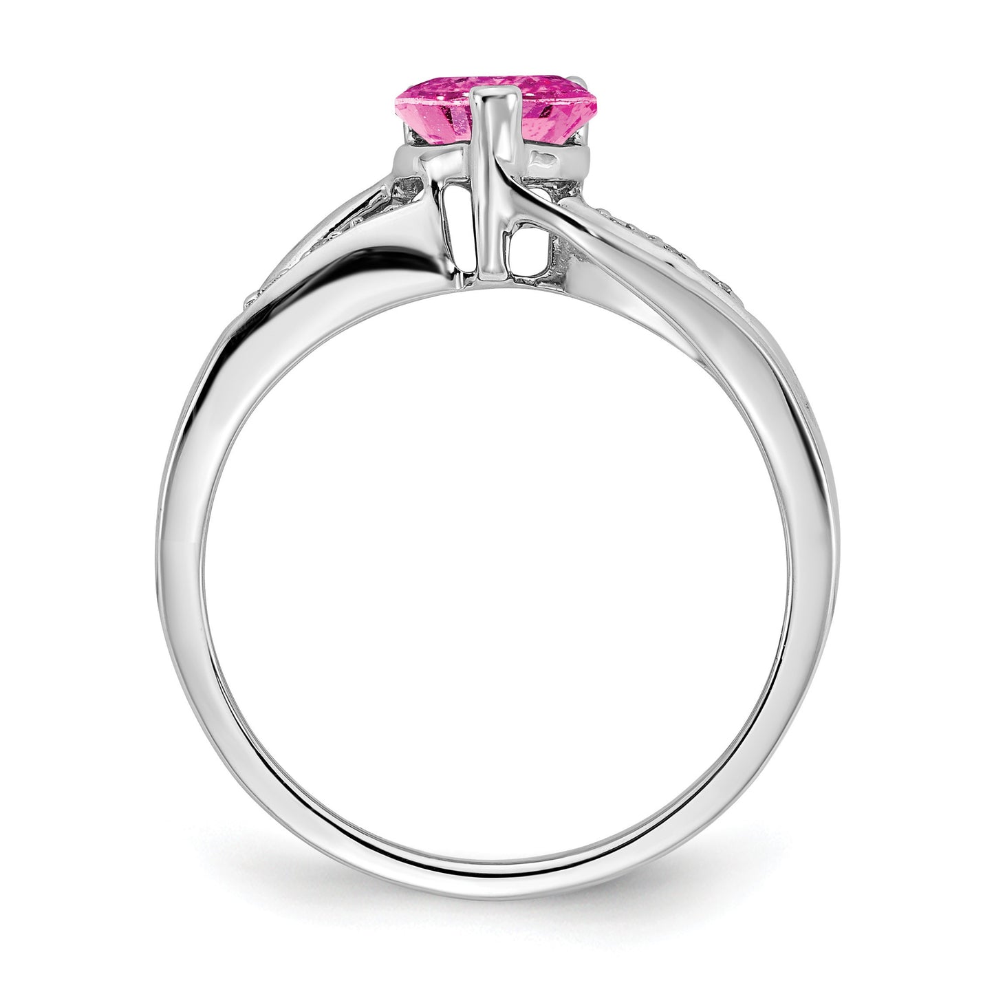 14k White Gold 6mm Heart Lab-Created Pink Sapphire and Diamond Ring