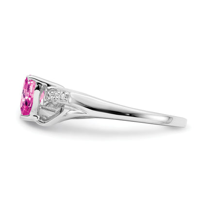 14k White Gold 6mm Heart Lab-Created Pink Sapphire and Diamond Ring