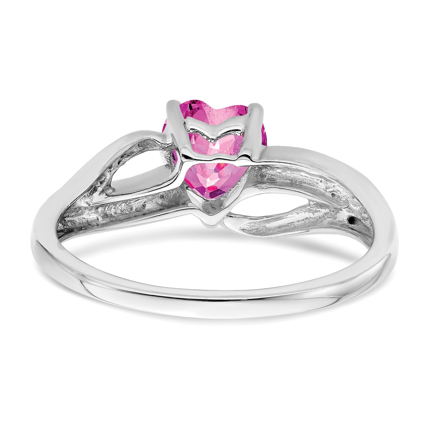 14k White Gold 6mm Heart Lab-Created Pink Sapphire and Diamond Ring