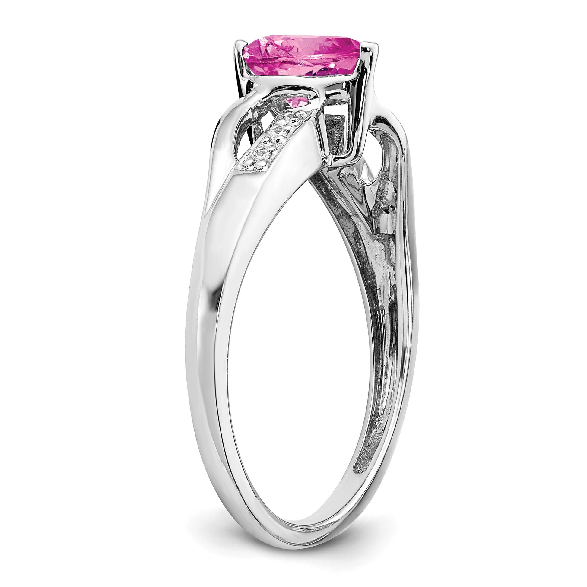 14k White Gold 6mm Heart Lab-Created Pink Sapphire and Diamond Ring