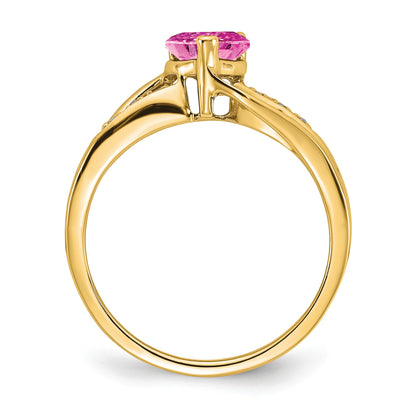 14k 6mm Heart Lab-Created Pink Sapphire and Diamond Ring