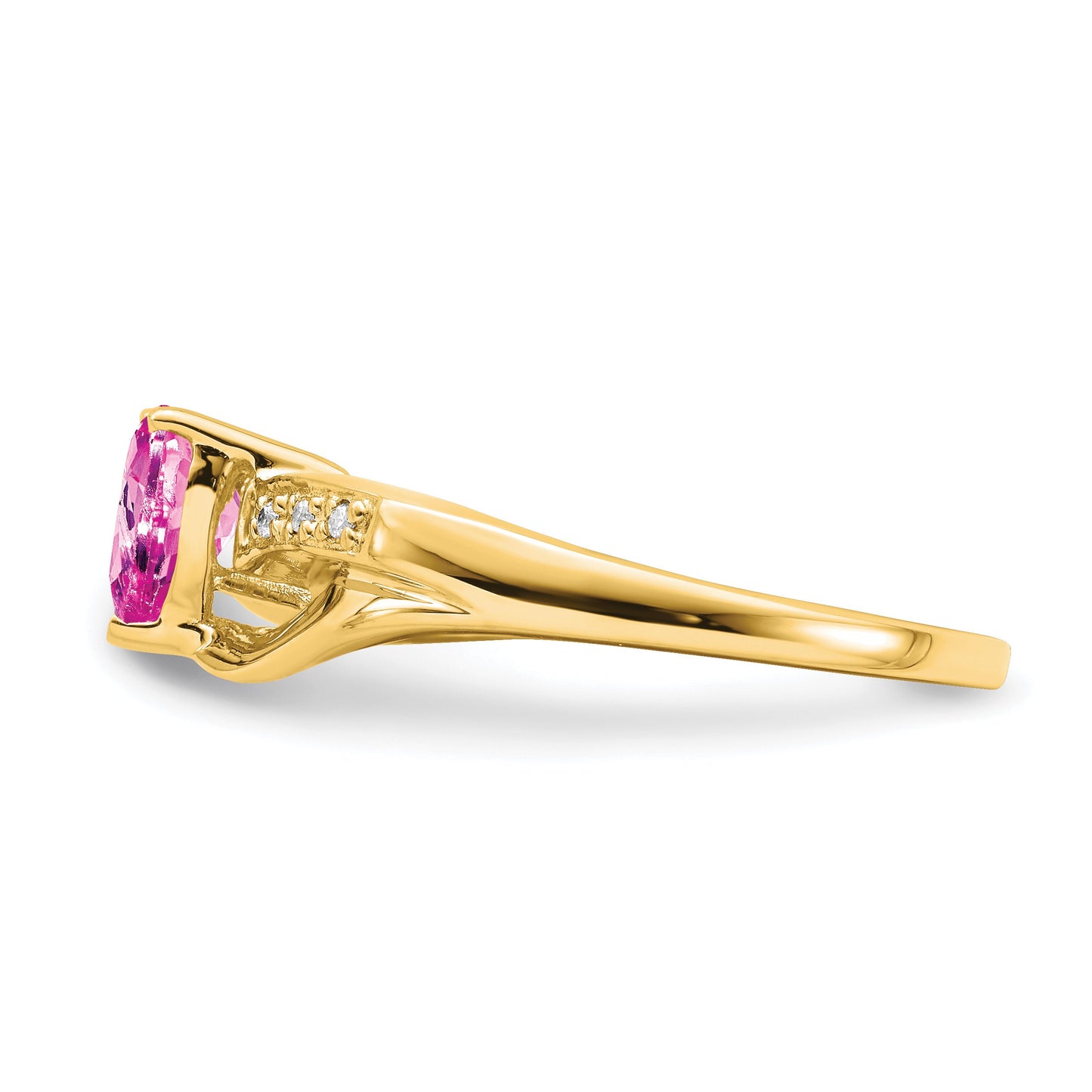 14k 6mm Heart Lab-Created Pink Sapphire and Diamond Ring