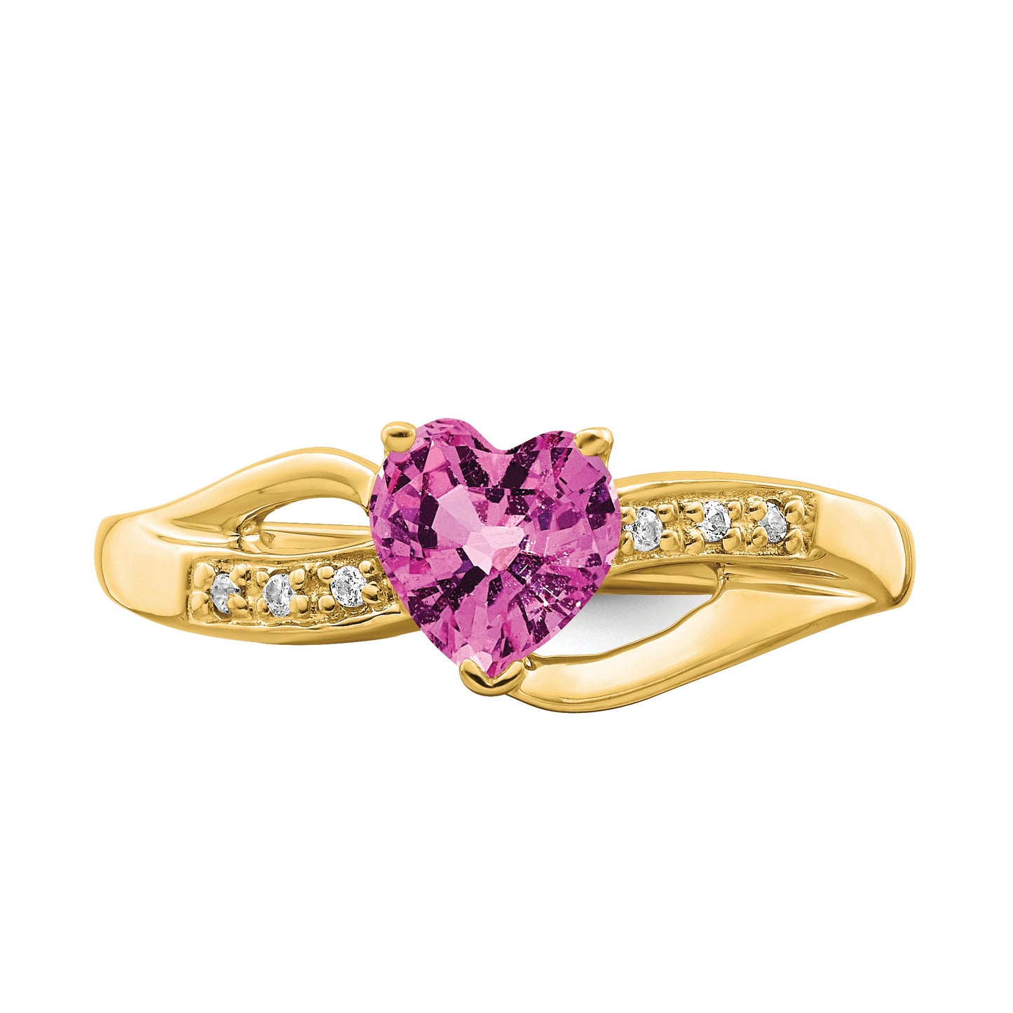 14k 6mm Heart Lab-Created Pink Sapphire and Diamond Ring