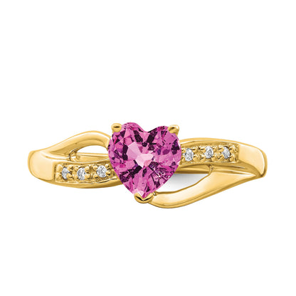 14k 6mm Heart Lab-Created Pink Sapphire and Diamond Ring