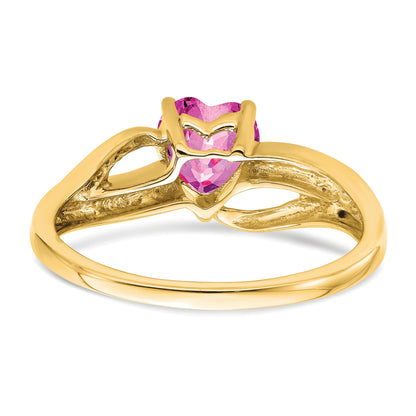 14k 6mm Heart Lab-Created Pink Sapphire and Diamond Ring