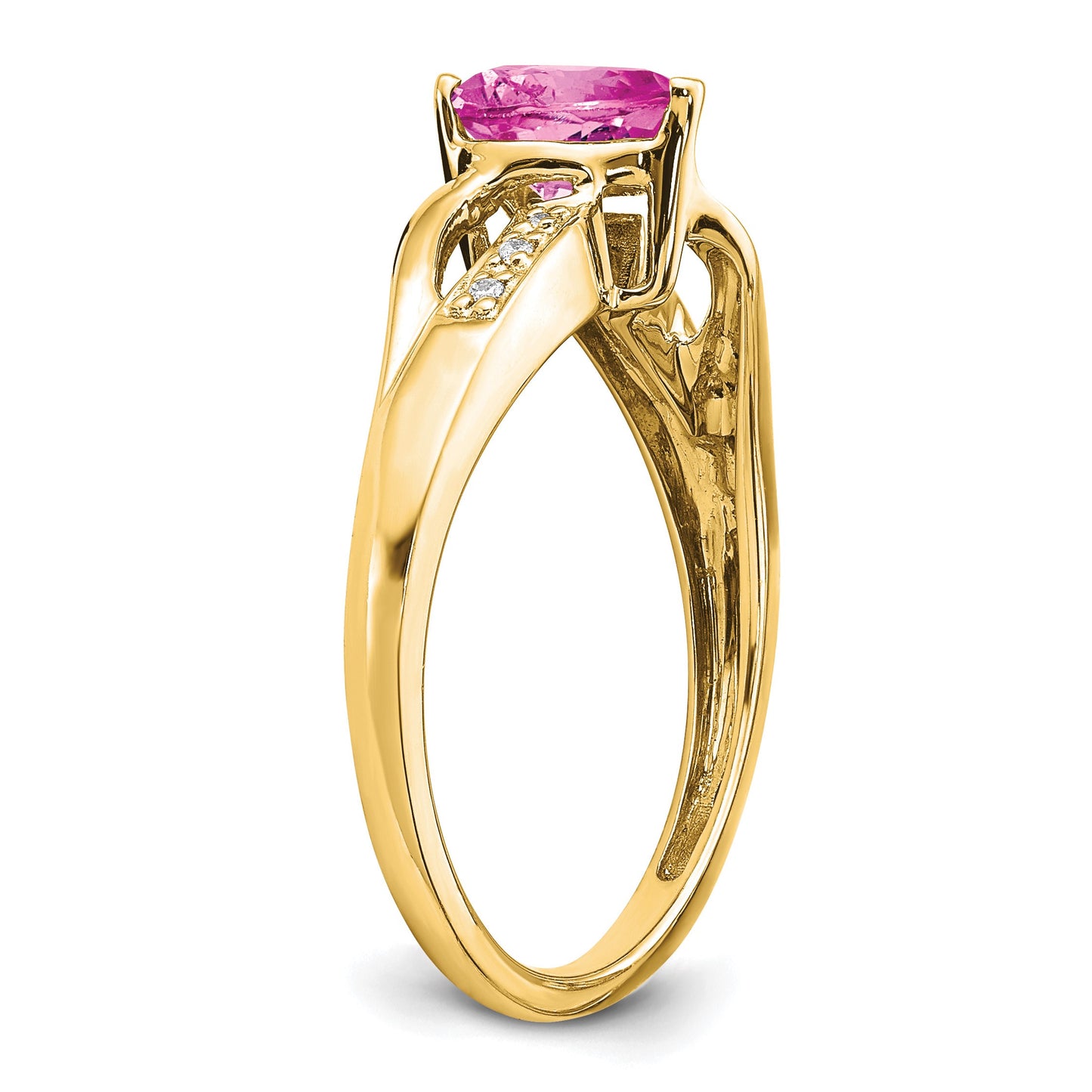 14k 6mm Heart Lab-Created Pink Sapphire and Diamond Ring