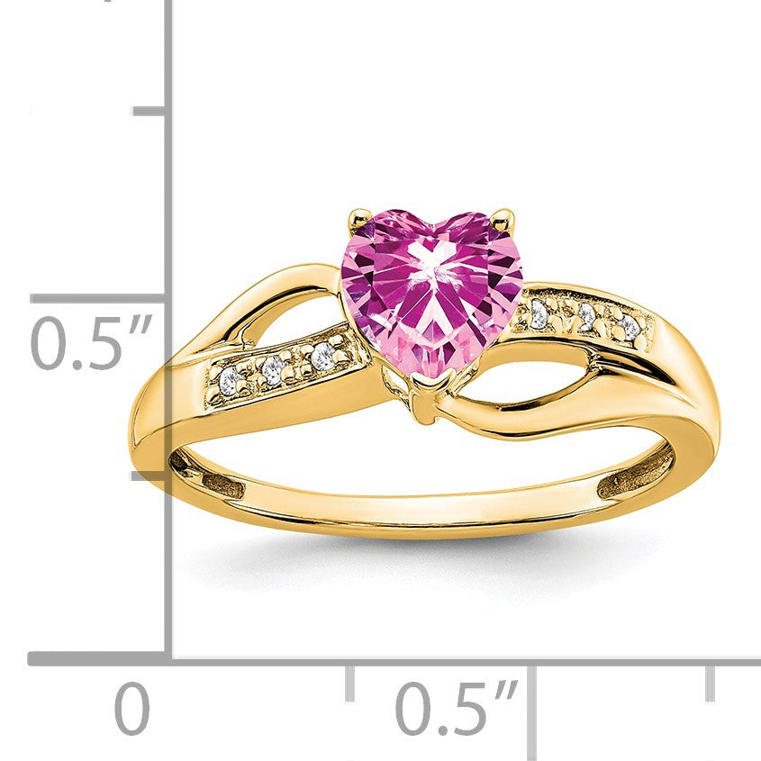 14k 6mm Heart Lab-Created Pink Sapphire and Diamond Ring