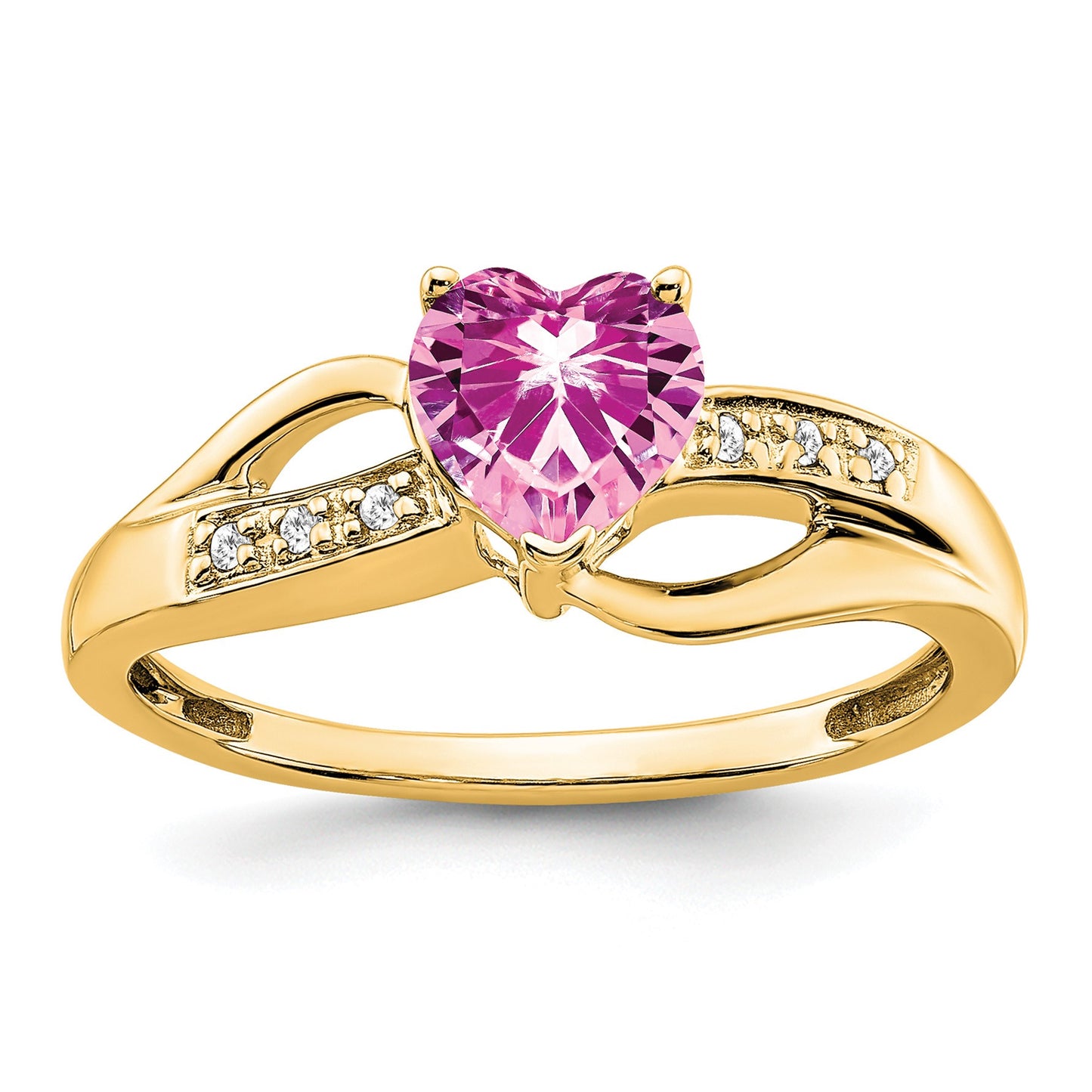 14k 6mm Heart Lab-Created Pink Sapphire and Diamond Ring
