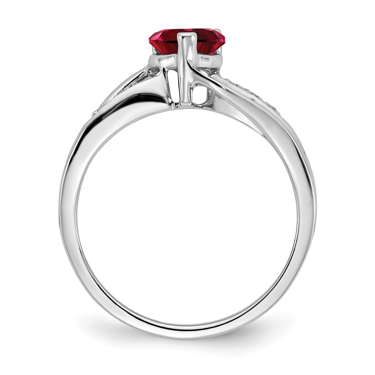 14k White Gold 6mm Heart Lab-Created Ruby and Diamond Ring
