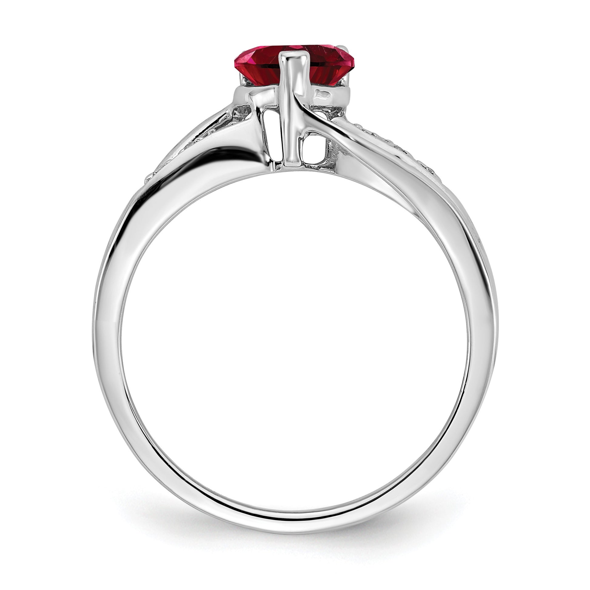 14k White Gold 6mm Heart Lab-Created Ruby and Diamond Ring