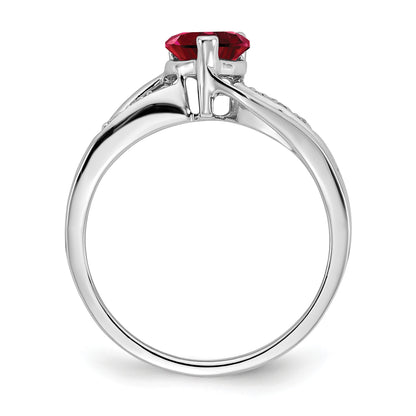 14k White Gold 6mm Heart Lab-Created Ruby and Diamond Ring