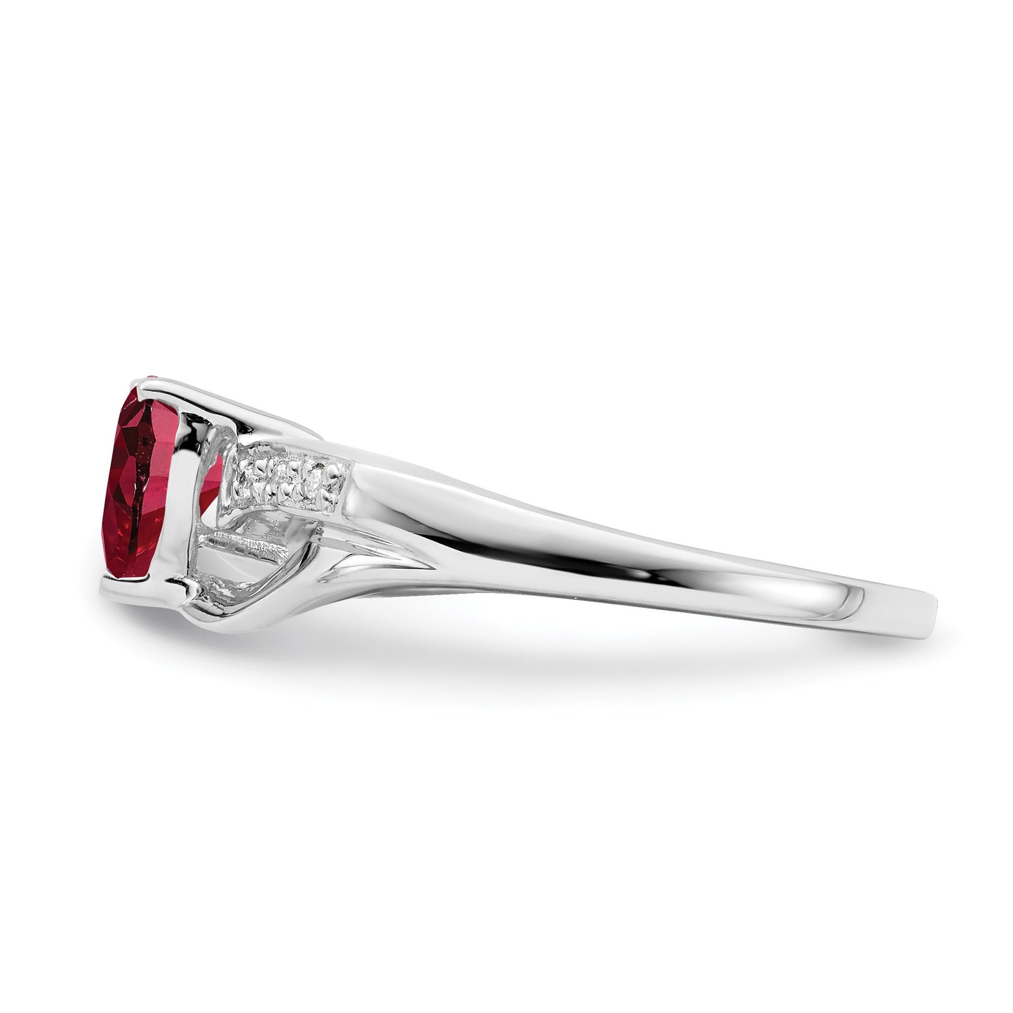 14k White Gold 6mm Heart Lab-Created Ruby and Diamond Ring