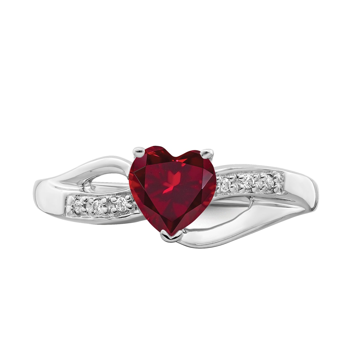 14k White Gold 6mm Heart Lab-Created Ruby and Diamond Ring